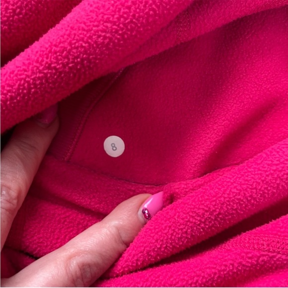 Used Lululemon Magenta Hot Pink Fleece Pullover Hoodie Sweatshirt size 8 - Picture 6 of 9